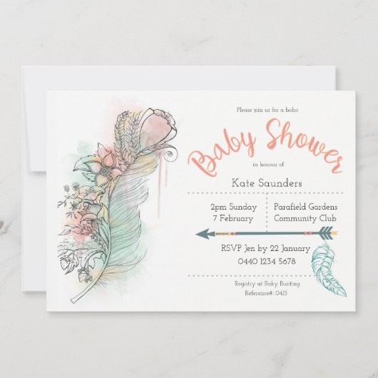 Boho baby shower floreveer hand-zuiger kaart (Voorkant)