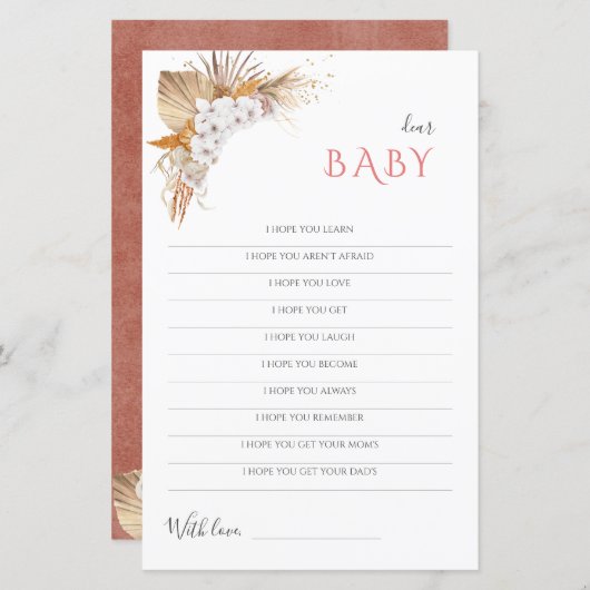 Boho Baby shower Game Beste Baby Kaart (Voorkant / Achterkant)