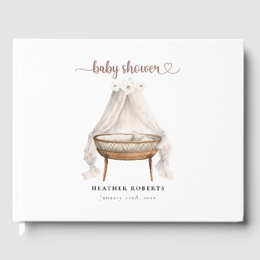 Boho Baby shower Gastboek Neutraal Bassinet Gastenboek (Voorkant)