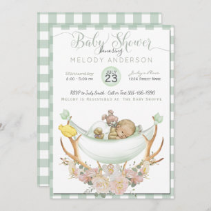 BOHO Baby shower Green Hammock Antler met Rozen Kaart
