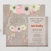 Boho Baby shower Invitation, Dreamcatcher Rustic Kaart (Voorkant / Achterkant)