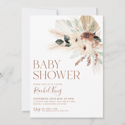 Boho Baby shower Invitation Floral Greenery Rustic Kaart (Voorkant)