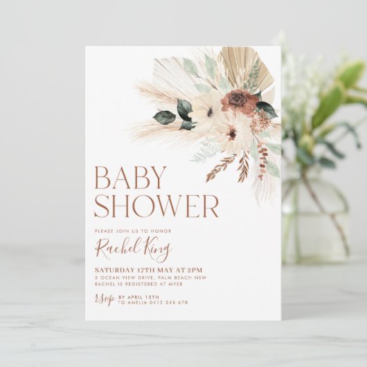 Boho Baby shower Invitation Floral Greenery Rustic Kaart (Staand voorkant)