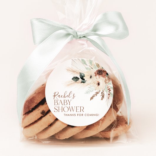 Boho Baby shower Invitation Floral Greenery Rustic Ronde Sticker