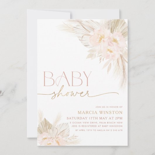 Boho Baby shower Invitation Floral Light Pink Kaart (Voorkant)