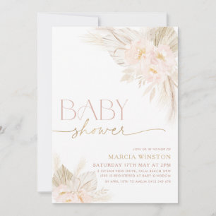 Boho Baby shower Invitation Floral Light Pink Kaart