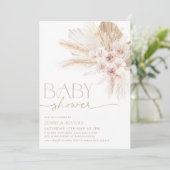 Boho Baby shower Invitation Floral Pink Kaart (Staand voorkant)