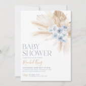 Boho Baby shower Invitation Flowers Blauw Neutraal Kaart (Voorkant)