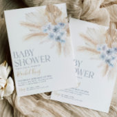 Boho Baby shower Invitation Flowers Blauw Neutraal Kaart