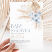 Boho Baby shower Invitation Flowers Blauw Neutraal Kaart