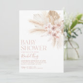 Boho Baby shower Invitation Flowers Roze Neutraal Kaart (Staand voorkant)