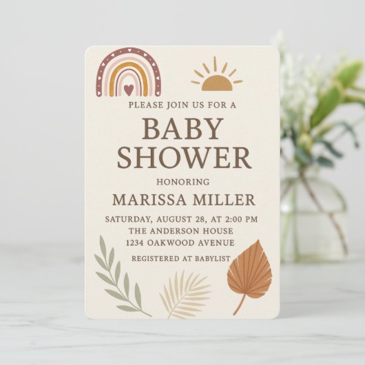 Boho Baby Shower Invitation Kaart (Staand voorkant)