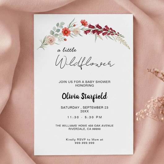 Boho Baby Shower Invitation red floral watercolor Kaart