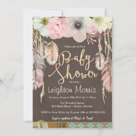 Boho Baby shower Invitation, Tribal Feather Rustic Kaart