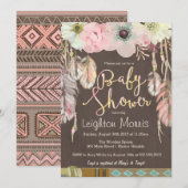 Boho Baby shower Invitation, Tribal Feather Rustic Kaart (Voorkant / Achterkant)