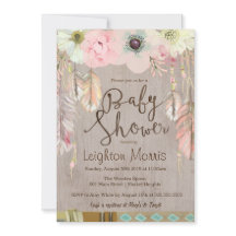 Boho Baby shower Invitation, Tribal Feather Rustic