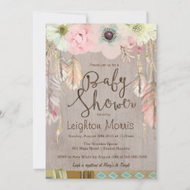 Boho Baby shower Invitation, Tribal Feather Rustic Kaart