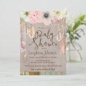 Boho Baby shower Invitation, Tribal Feather Rustic Kaart (Staand voorkant)