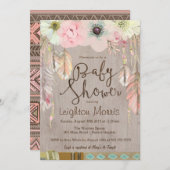 Boho Baby shower Invitation, Tribal Feather Rustic Kaart (Voorkant / Achterkant)