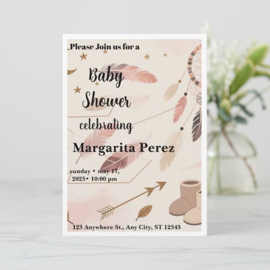 Boho Baby Shower Invite Kaart (Staand voorkant)