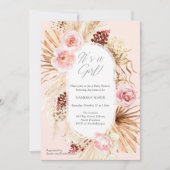 Boho Baby shower is een meisje roze bloemenpampa's Kaart (Voorkant)