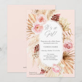 Boho Baby shower is een meisje roze bloemenpampa's Kaart (Voorkant / Achterkant)