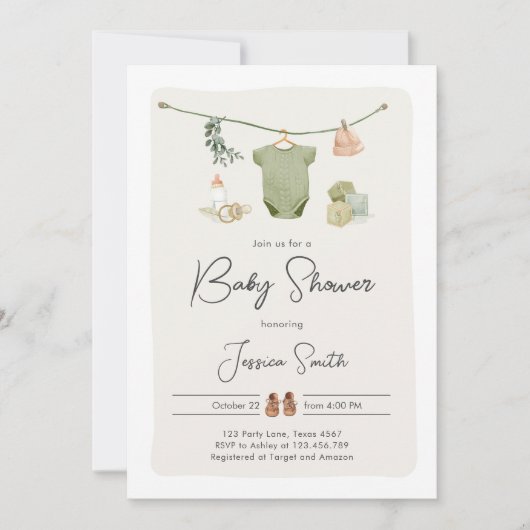 Boho Baby shower Jongen Neutrale Kleding Rustiek Kaart (Voorkant)