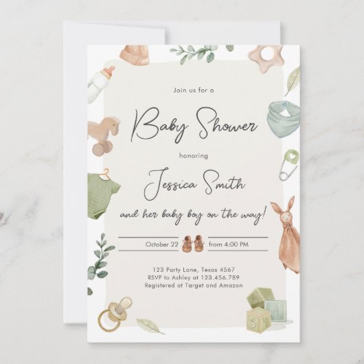 Boho Baby shower Jongen Neutrale Kleding Rustiek Kaart (Voorkant)