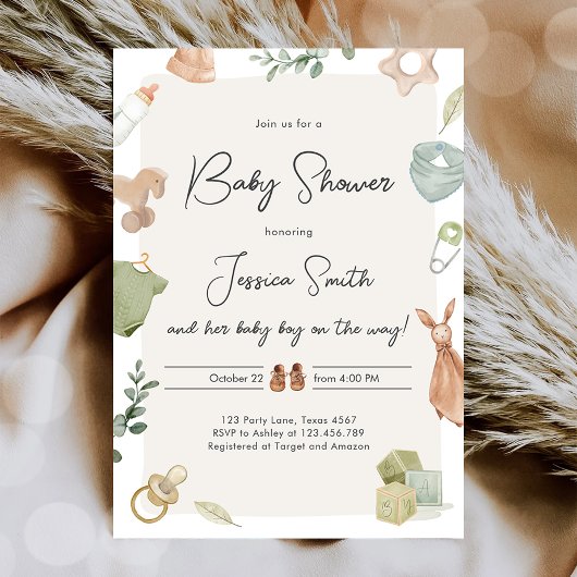Boho Baby shower Jongen Neutrale Kleding Rustiek Kaart