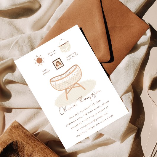 Boho Baby shower kinderkamer terracotta uitnodigin Kaart