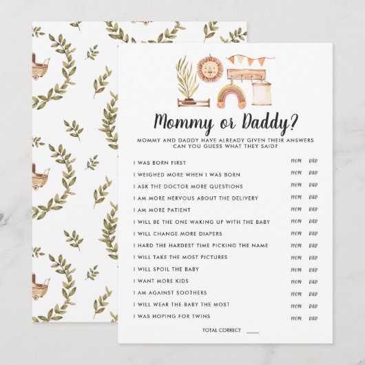 Boho Baby Shower | Mama of Papa Spel Kaart (Voorkant / Achterkant)