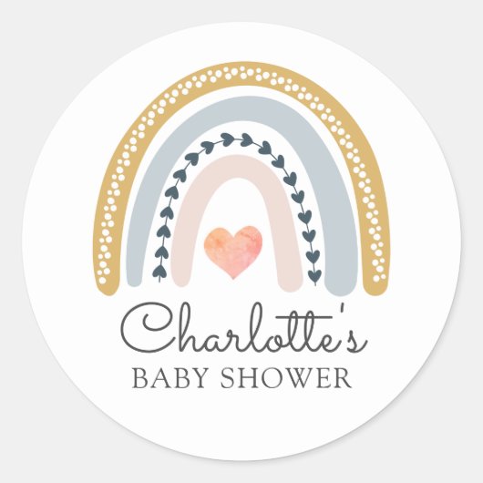 Boho Baby Shower met Regenboogthema Ronde Sticker (Voorkant)