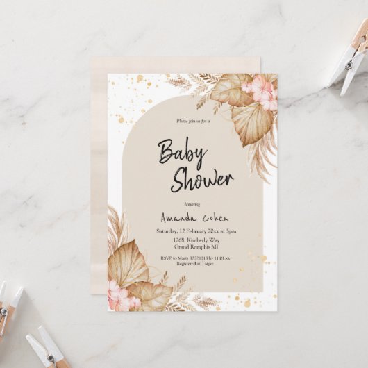 Boho Baby shower Modern Arch Invitation Kaart (Voorkant / Achterkant in situ)