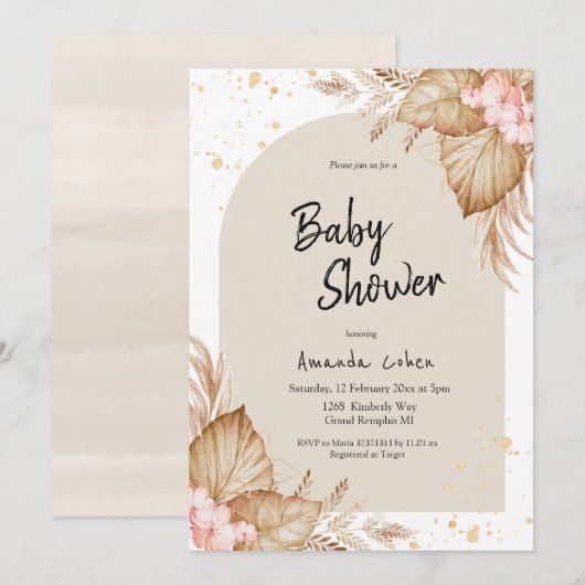 Boho Baby shower Modern Arch Invitation Kaart (Voorkant / Achterkant)