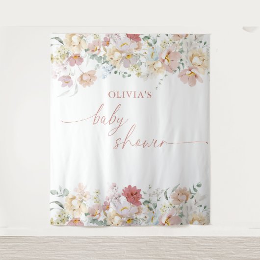 Boho Baby shower Modern Floral Backdrop Wandkleed (Voorkant)