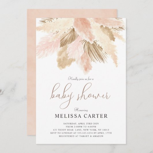 Boho Baby shower Neutral Spring Party Invitation Kaart (Voorkant / Achterkant)