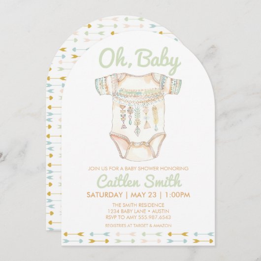 Boho Baby shower Oh Baby Invitation Kaart (Voorkant / Achterkant)