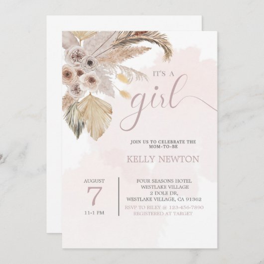 BOHO-BABY SHOWER, PAMPAS GRASS, BABY (Voorkant / Achterkant)