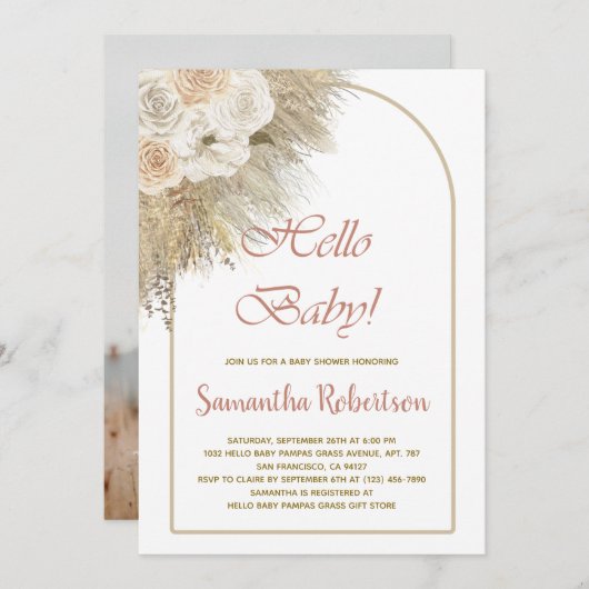 Boho Baby shower Pampas Grass Botanische Foto Kaart (Voorkant / Achterkant)