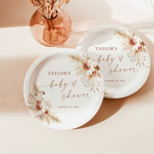 Boho Baby shower Papier Borden | Moderne bloemen Papieren Bordje