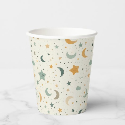 Boho Baby shower Papieren Bekers-Maan en Sterren Papieren Bekers (Voorkant)