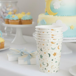 Boho Baby shower Papieren Bekers-Maan en Sterren Papieren Bekers