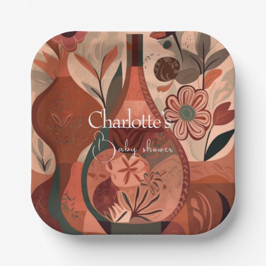 boho-baby shower papieren bordje (Voorkant)