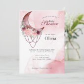 Boho Baby shower Pink Crescent Moon Mandala Kaart (Staand voorkant)