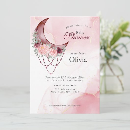 Boho Baby shower Pink Crescent Moon Mandala Kaart (Staand voorkant)