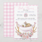 BOHO Baby shower Pink Hammock Antlers Floral Kaart (Voorkant / Achterkant)