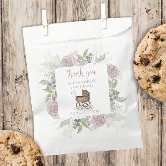 Boho Baby shower Roze Dank je Floral  Bedankzakje