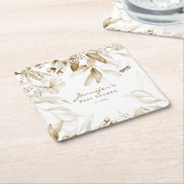 Boho Baby shower, Sepia Stilleven Bloemendruppel, Kartonnen Onderzetters