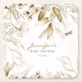 Boho Baby shower, Sepia Stilleven Bloemendruppel, Kartonnen Onderzetters