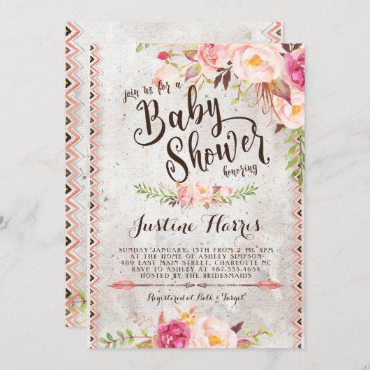 Boho Baby shower Uitnodiging (Voorkant / Achterkant)